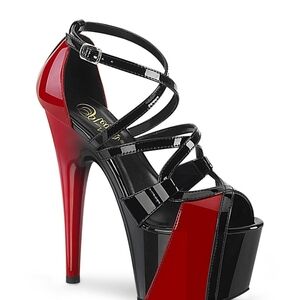 Pleaser Adore Red and Black Strappy Platform Heels